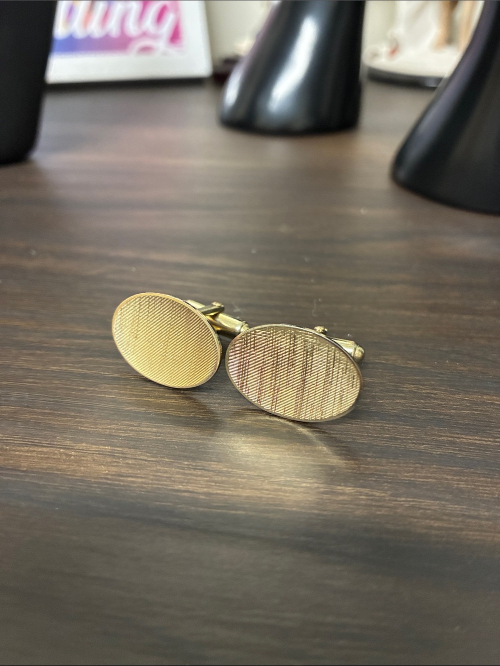 Mid-Century Modern Gold Oval Textured Cufflinks - Men Accessories